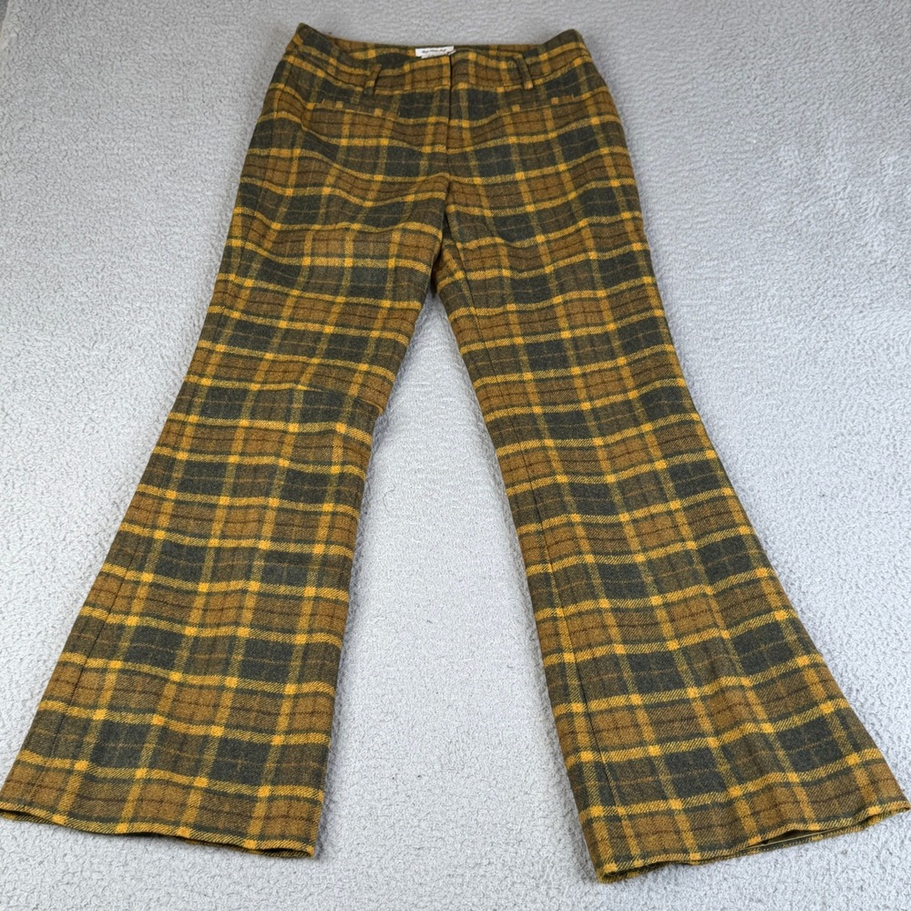 L.L. Bean Pants Womens 6 Yellow Plaid Wool Blend Wide Flare Leg Trousers Lined